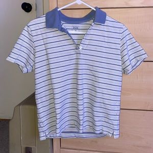 Blue and White Striped Cropped Collared Shirt